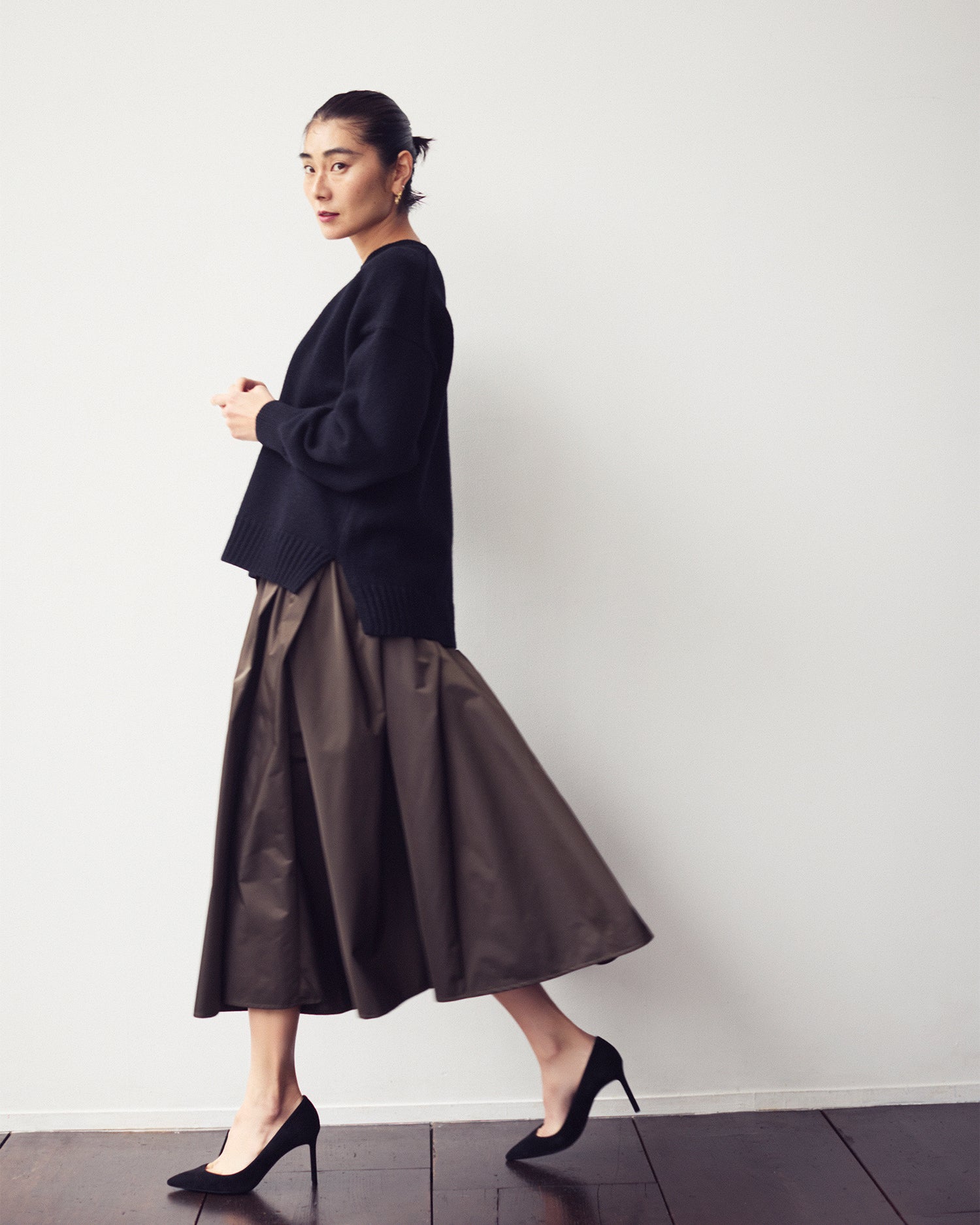 ランダムタックスカート<カーキ>