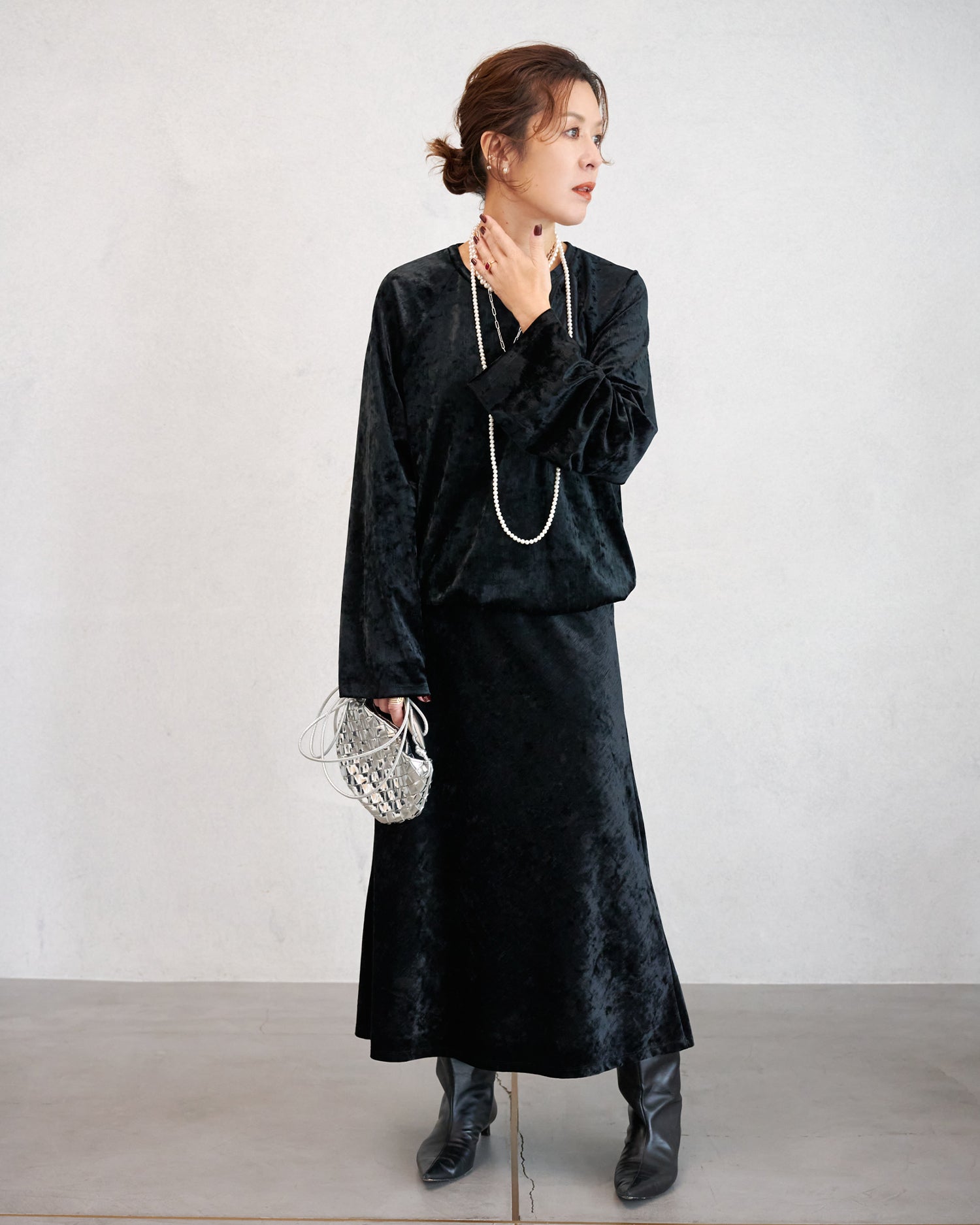 ベロアスカート<ブラック>