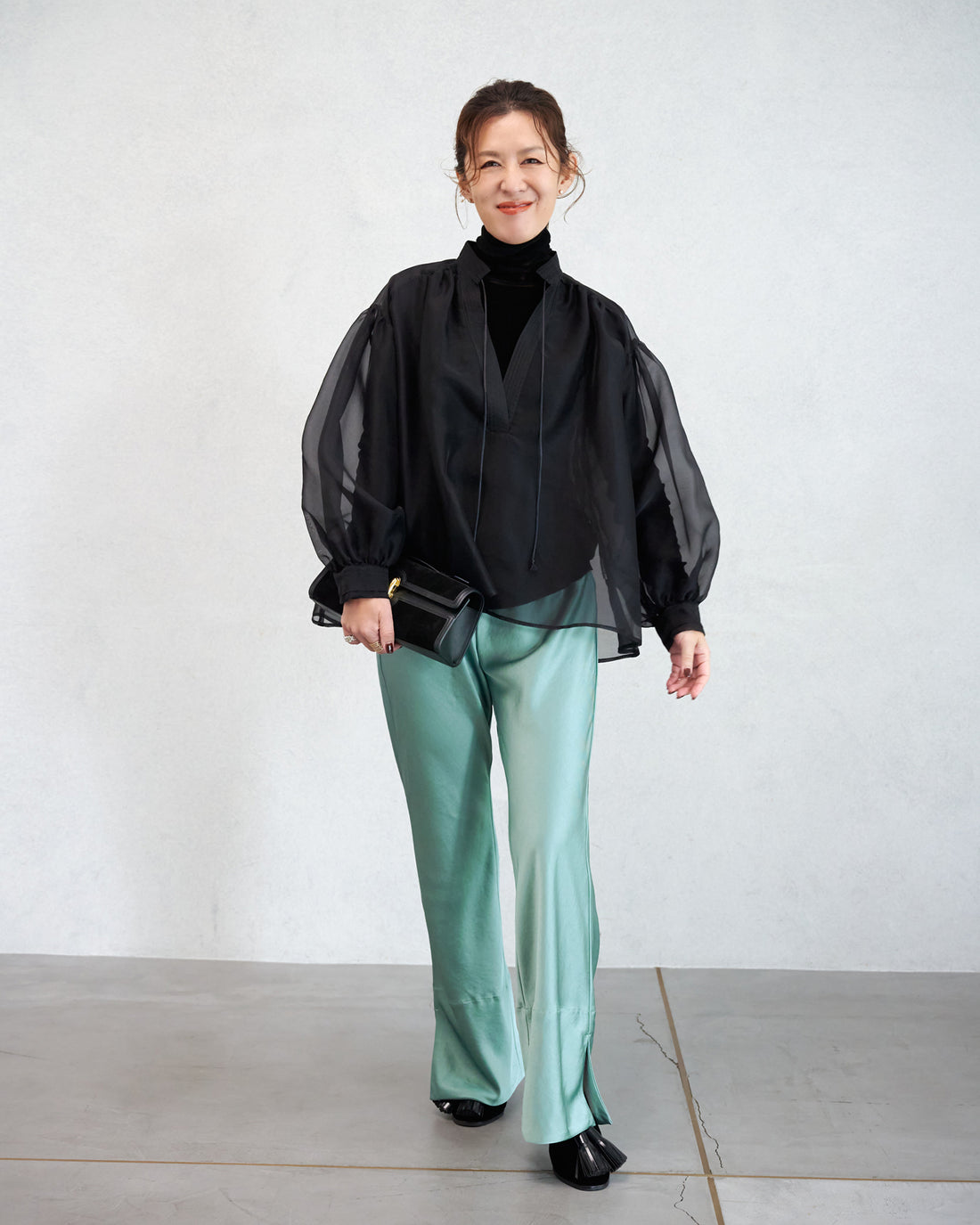 Satin bias pants (green)