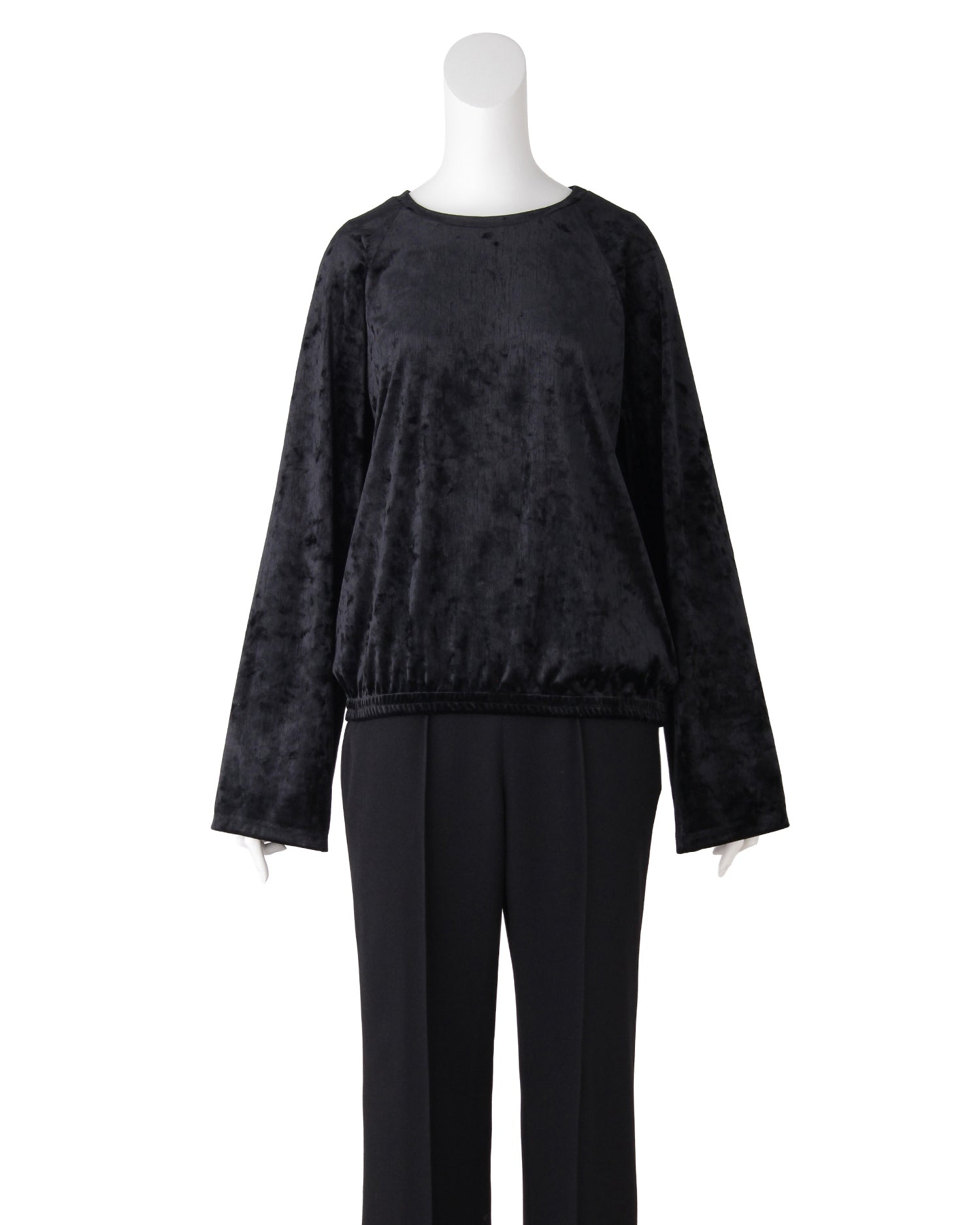 ベロアクルーネックプルオーバー<ブラック>