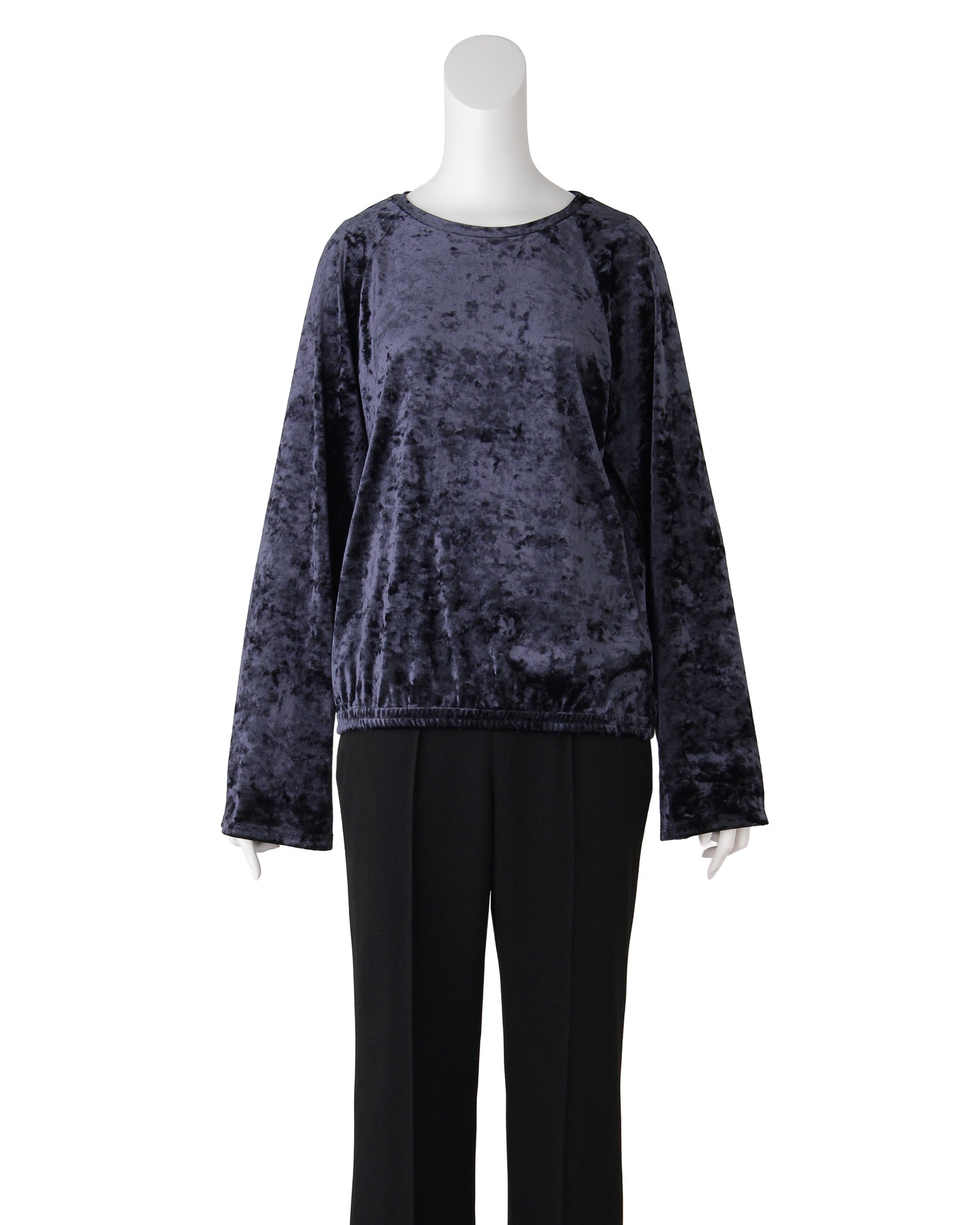 ベロアクルーネックプルオーバー<ネイビー>