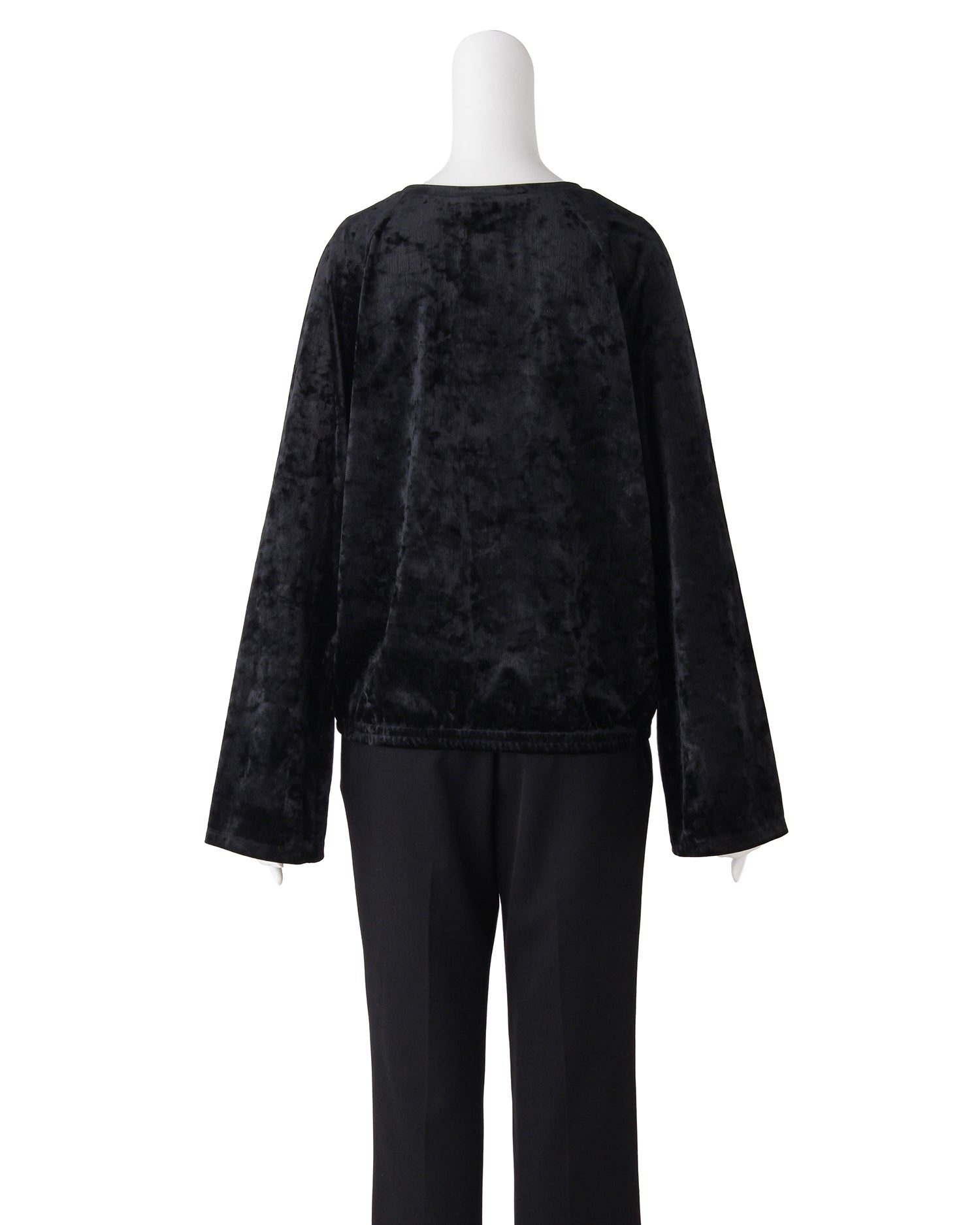 ベロアクルーネックプルオーバー<ブラック>