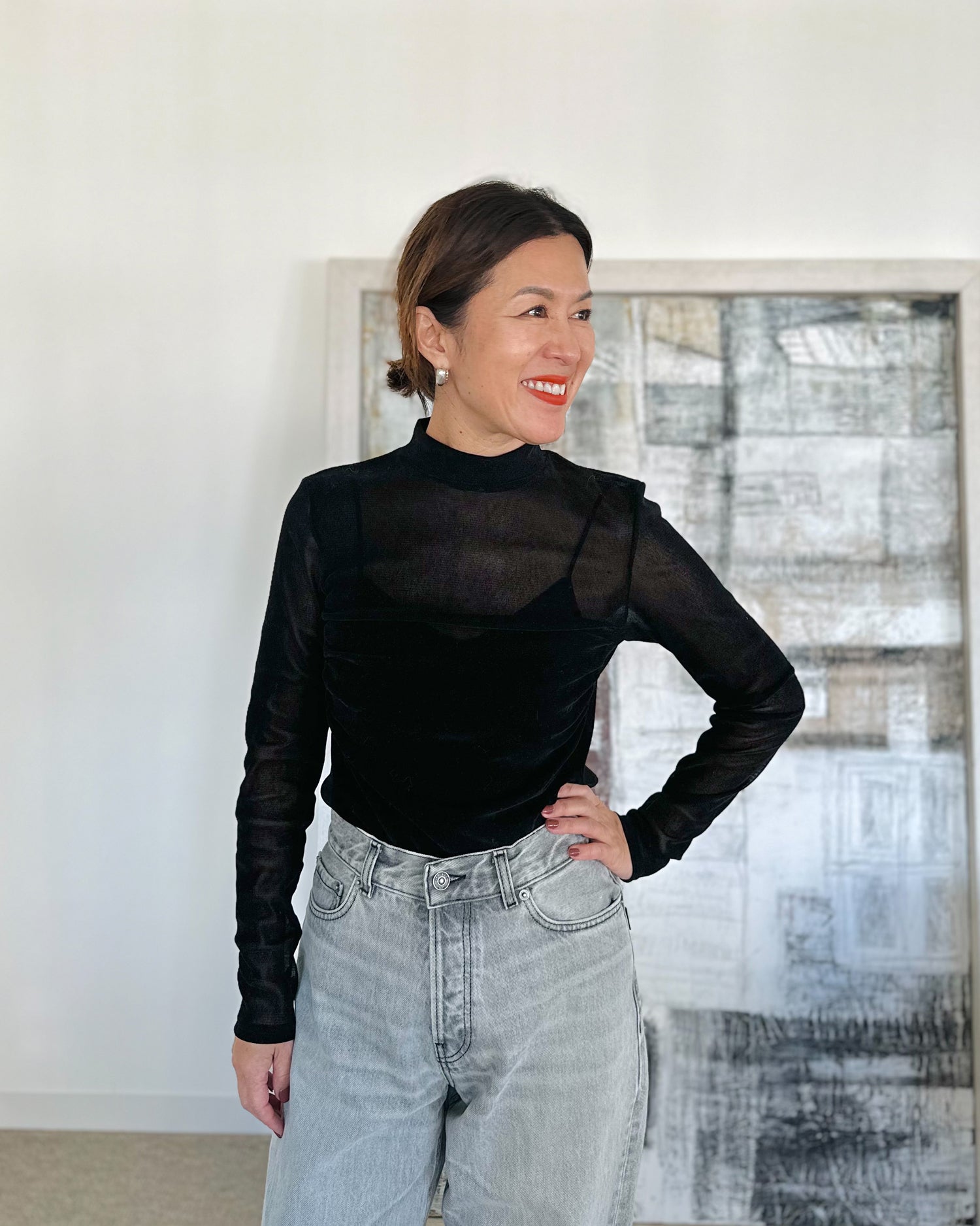 Flocked tulle pullover (black)