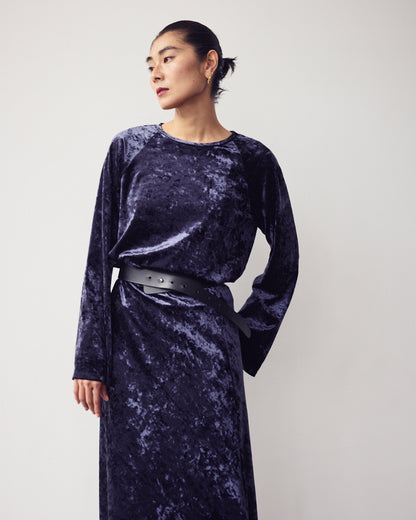 ベロアクルーネックプルオーバー＜ネイビー＞