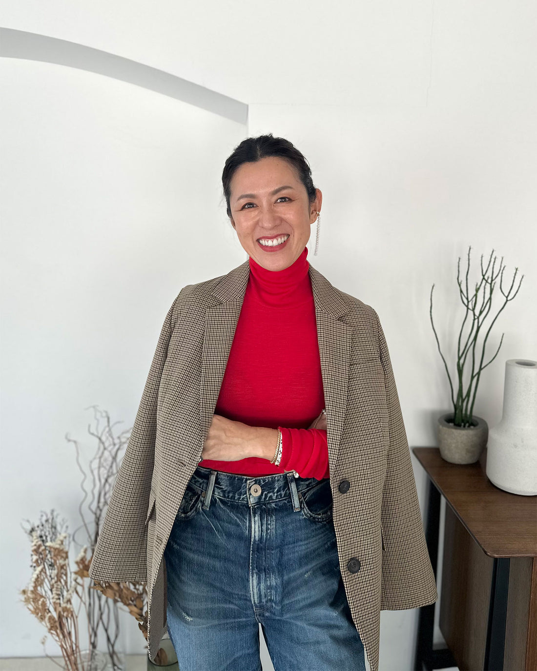 [New Color] Turtleneck Cut-and-Sew <red></red>