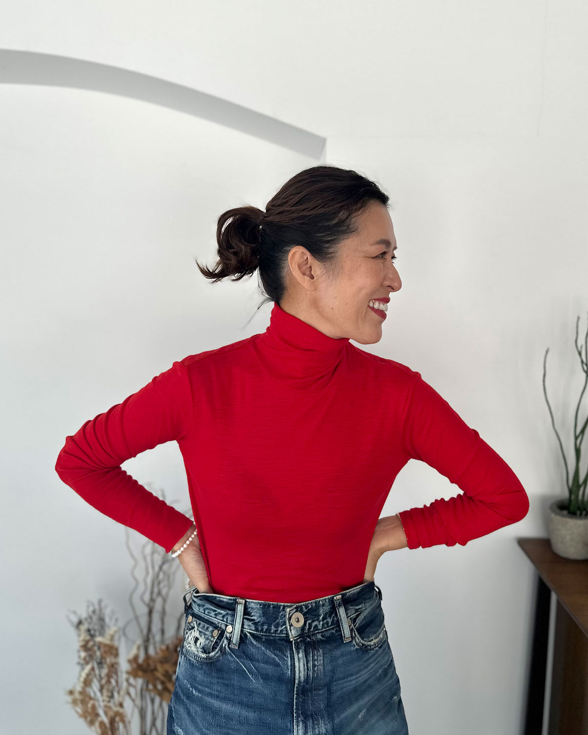 [New Color] Turtleneck Cut-and-Sew <red></red>