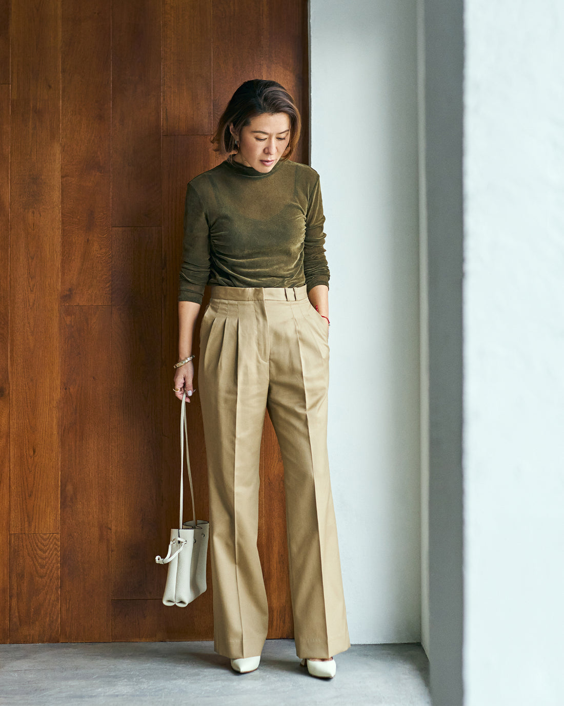 Flocked tulle pullover (olive green)
