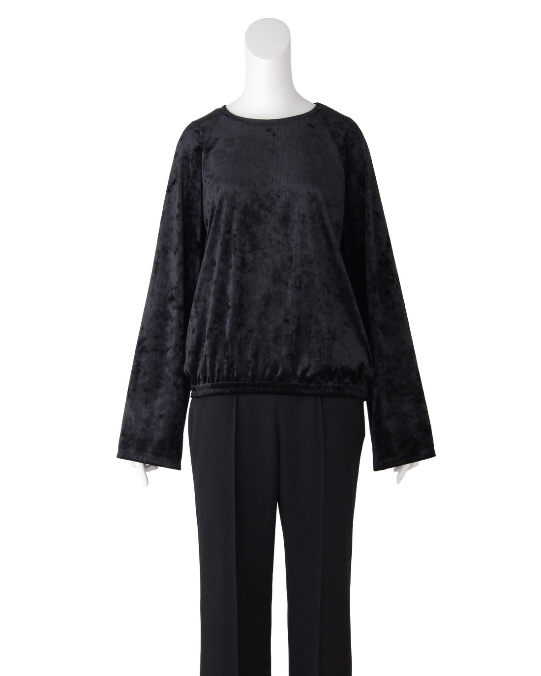 ベロアクルーネックプルオーバー＜ブラック＞