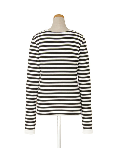 ジャージーカットソー＜ブラック×ホワイト＞